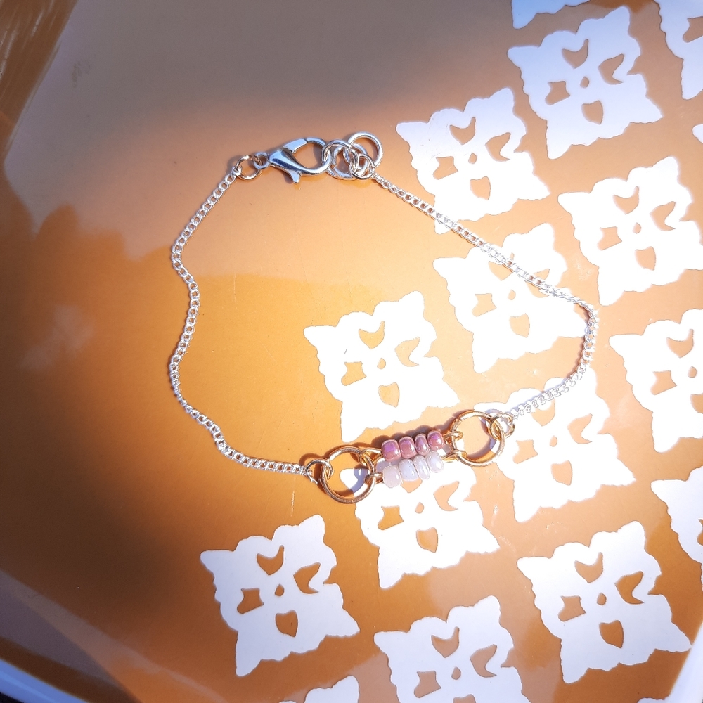 Bead Two Tone Chain Simple Bracelet